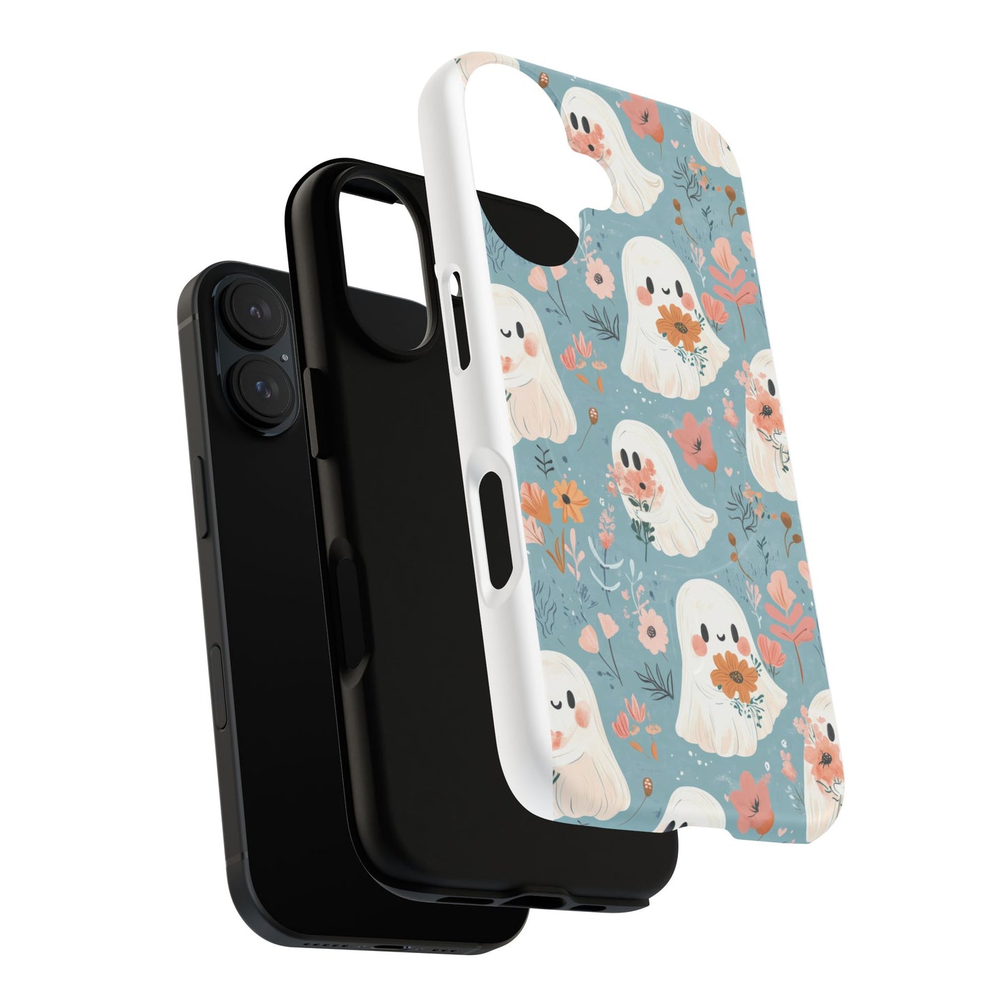 Cute Ghost Floral Magnetic Phone Case, Tough Phone Cover, Halloween Gift, Trendy Case for Kids, Unique Cell Phone Accessory