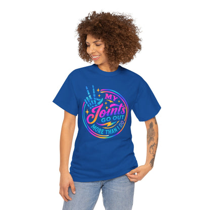 My Joints Go Out Unisex Heavy Cotton Tee, Humor Tee, Gift for Joint Pain Relief, Funny Tee for Seniors, Relaxed Fit, Wellness Gift