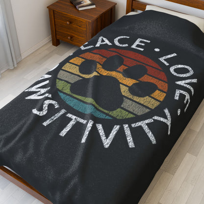 Cozy Pet-Themed Plush Blanket, Peace Love Pawsitivity Fleece Throw, Gift for Animal Lovers, Home Decor, Dog Lover Blanket, Snuggle Blanket