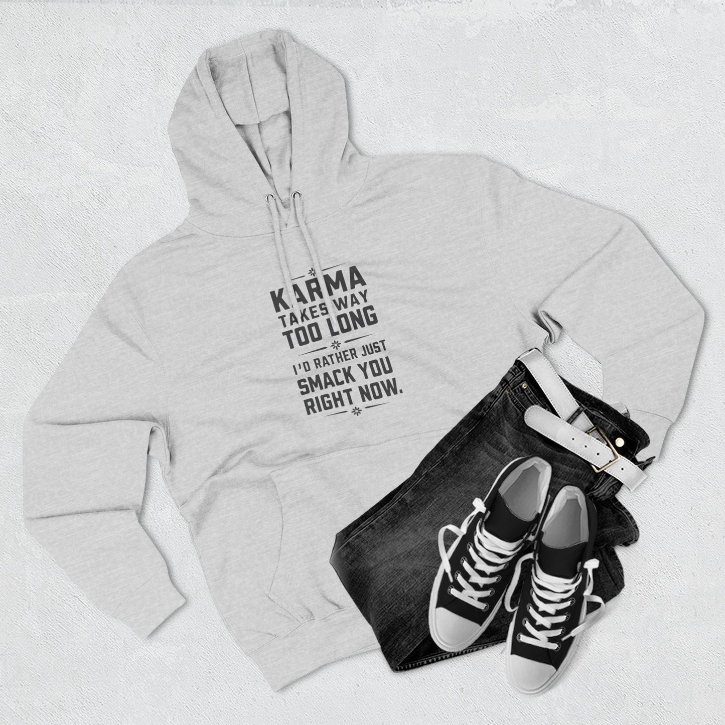 Karma Humor Fleece Hoodie, Funny Sweatshirt for Gift, Cozy Casual Wear, Perfect for Friends, Ideal for Birthdays, Holidays