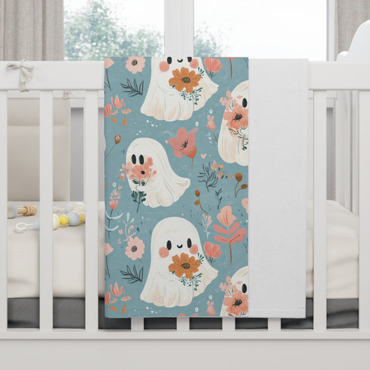 Cute Ghosts Fleece Baby Blanket | Cozy Nursery Decor, Halloween Gift, Soft Baby Shower Essential, Customizable Design, Eco-Friendly Material