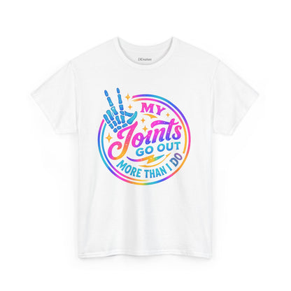 My Joints Go Out Unisex Heavy Cotton Tee, Humor Tee, Gift for Joint Pain Relief, Funny Tee for Seniors, Relaxed Fit, Wellness Gift