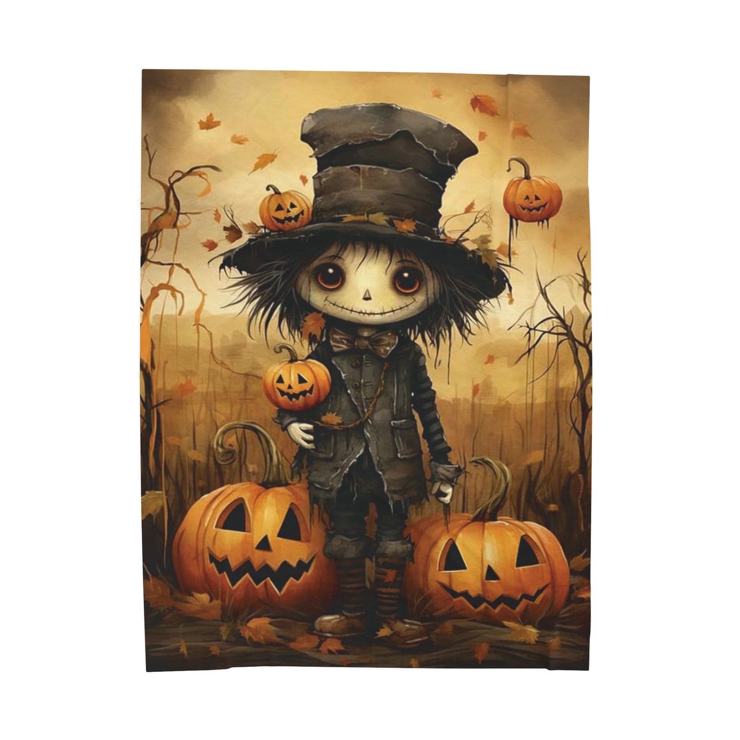 Halloween-Themed Velveteen Plush Blanket, Cozy Throw for Fall Nights, Pumpkin Decor, Scary Movie Nights, Gift for Horror Lovers