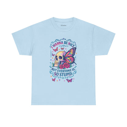 Colorful Skull & Butterfly Graphic Tee - Unique Gift for Halloween, Birthdays, Everyday Wear, Art Lovers, Funny Statement Shirt