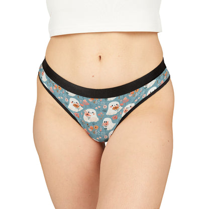 Quirky Floral & Ghost Women's Thongs, Cute Underwear Gift, Fun Lingerie, Everyday Comfort, Unique Panties