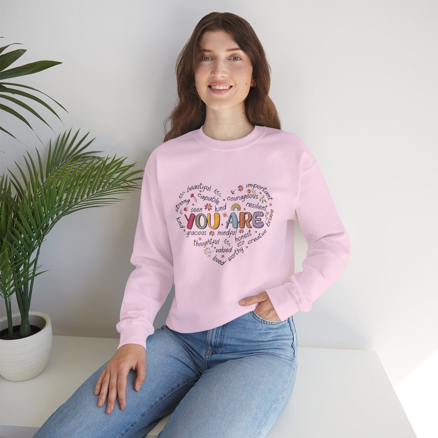 Heartfelt Affirmations Crewneck Sweatshirt, Inspirational Gift, Unisex Pullover, Cozy Layer, Thoughtful Gift for Holidays