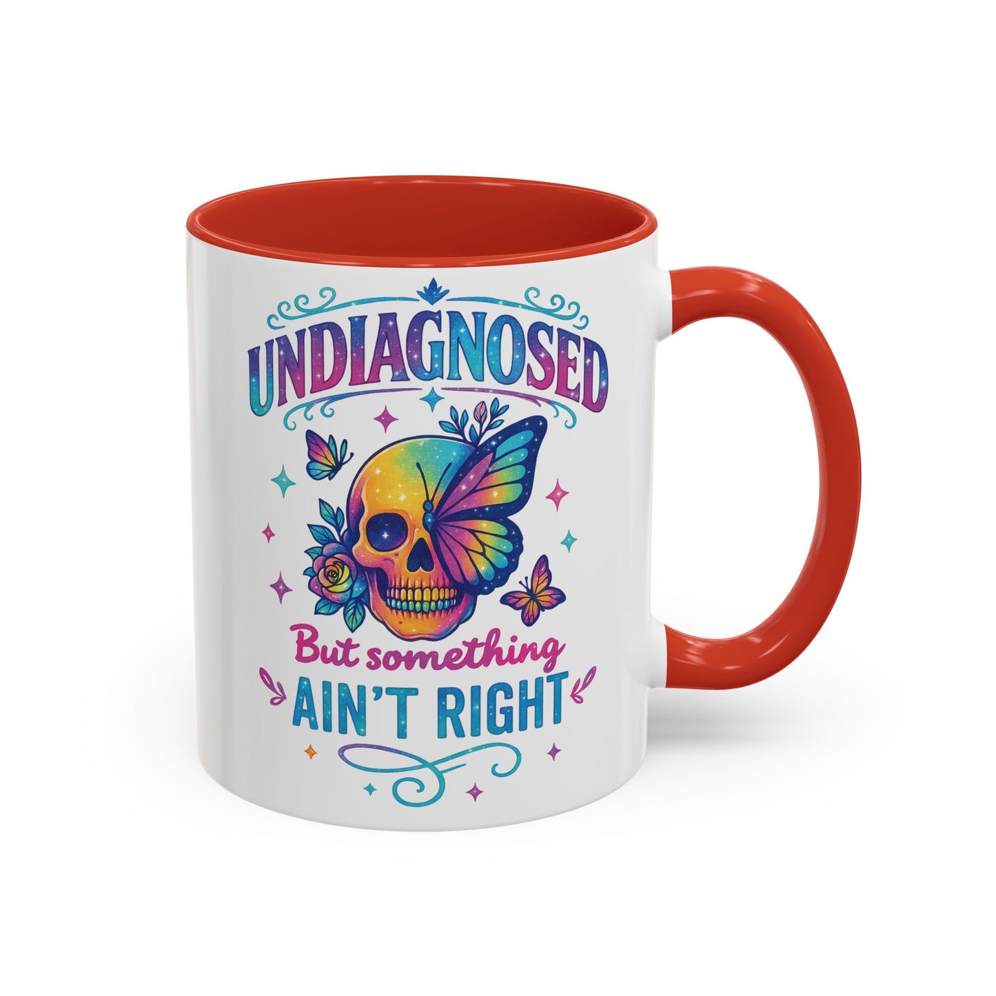 Undiagnosed Vibes Coffee Mug, Bohemian Coffee Cup, Unique Gift for Mental Health Awareness, Colorful Skull Design, Fun Drinking Mug