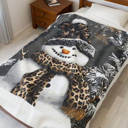Snowman Velvet Blanket - Cozy Holiday Plush Throw for Winter Decor, Christmas Gift, Couch Snuggle, Home Accent, Seasonal Warmth