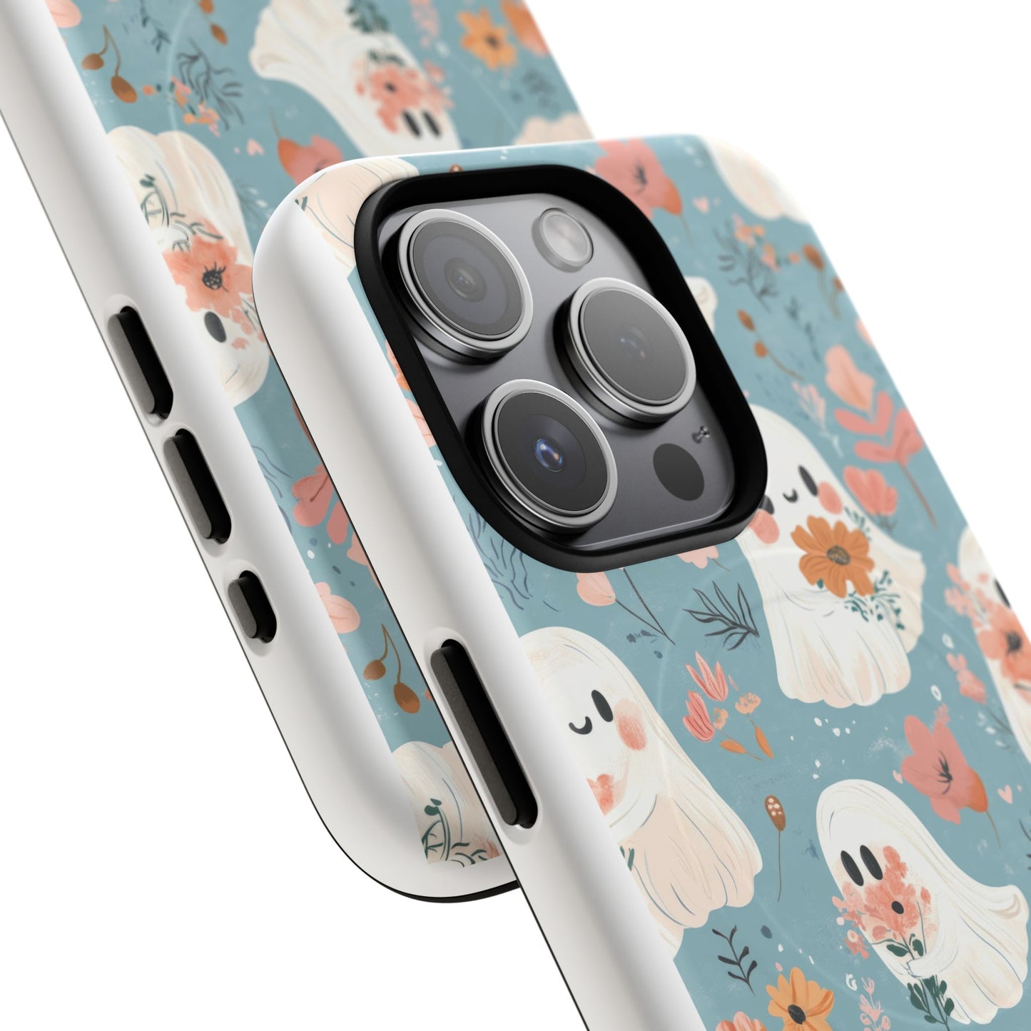 Cute Ghost Floral Magnetic Phone Case, Tough Phone Cover, Halloween Gift, Trendy Case for Kids, Unique Cell Phone Accessory