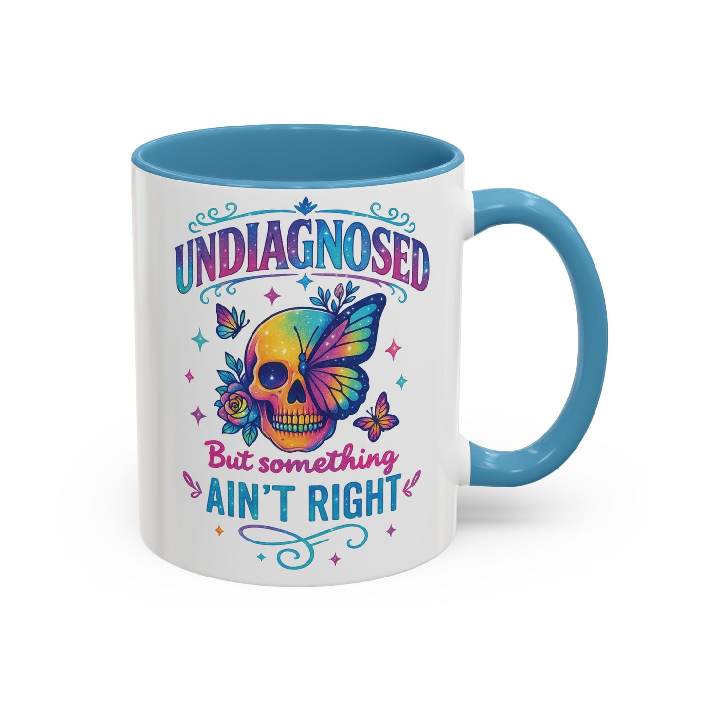 Undiagnosed Vibes Coffee Mug, Bohemian Coffee Cup, Unique Gift for Mental Health Awareness, Colorful Skull Design, Fun Drinking Mug