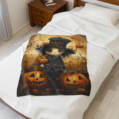 Halloween-Themed Velveteen Plush Blanket, Cozy Throw for Fall Nights, Pumpkin Decor, Scary Movie Nights, Gift for Horror Lovers