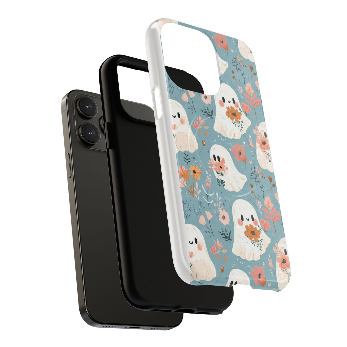 Cute Ghost Floral Magnetic Phone Case, Tough Phone Cover, Halloween Gift, Trendy Case for Kids, Unique Cell Phone Accessory