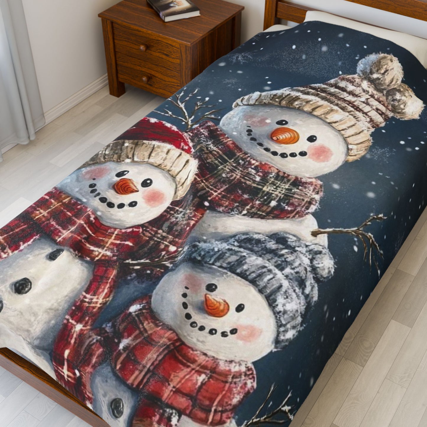 Cozy Snowman Velveteen Plush Blanket - Perfect for Winter Decor, Holiday Gift, Kids Blanket, Christmas, Family Gatherings
