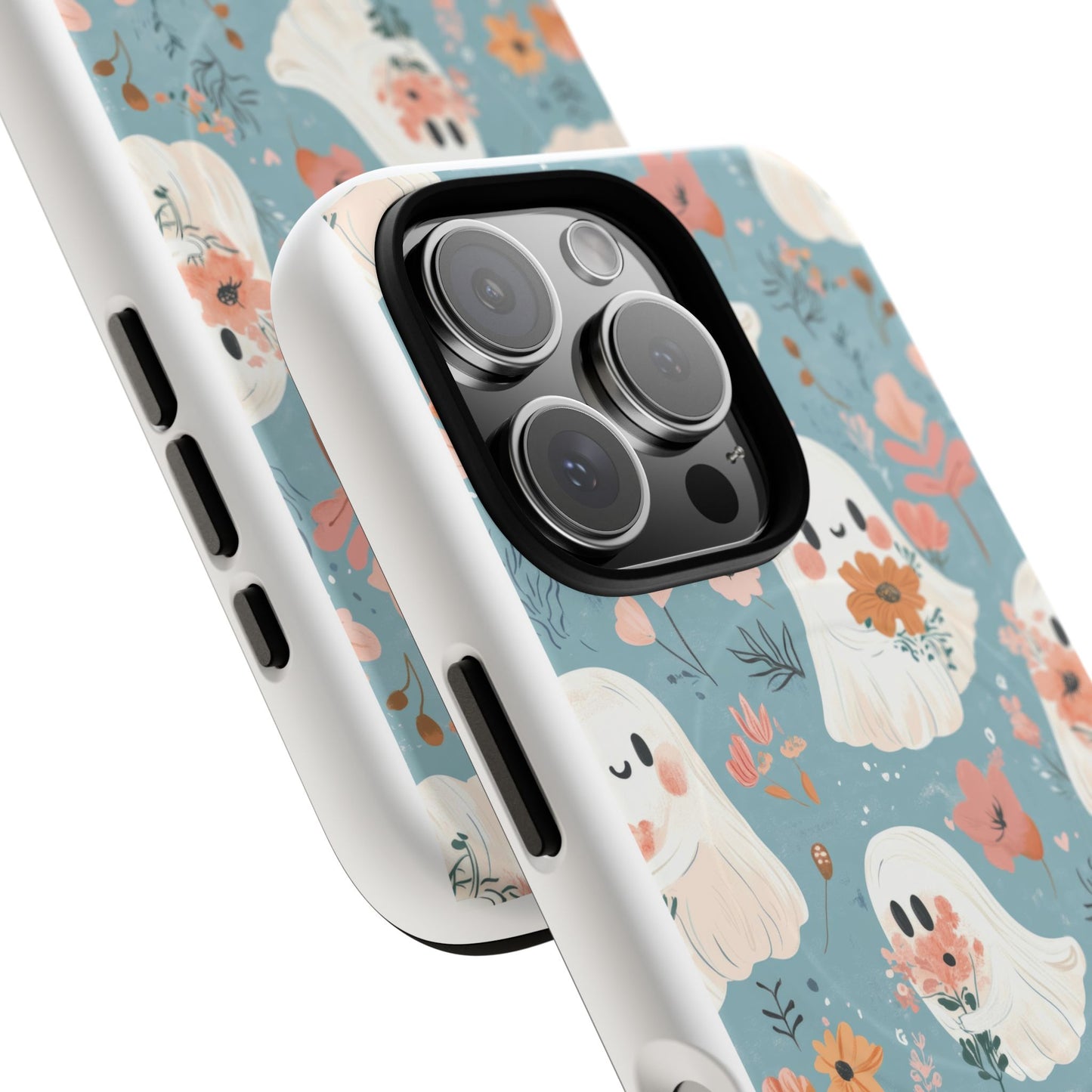 Cute Ghost Floral Magnetic Phone Case, Tough Phone Cover, Halloween Gift, Trendy Case for Kids, Unique Cell Phone Accessory