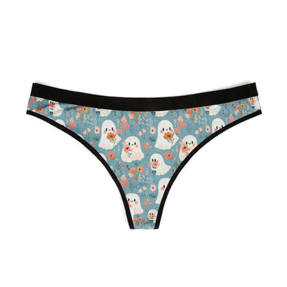 Quirky Floral & Ghost Women's Thongs, Cute Underwear Gift, Fun Lingerie, Everyday Comfort, Unique Panties