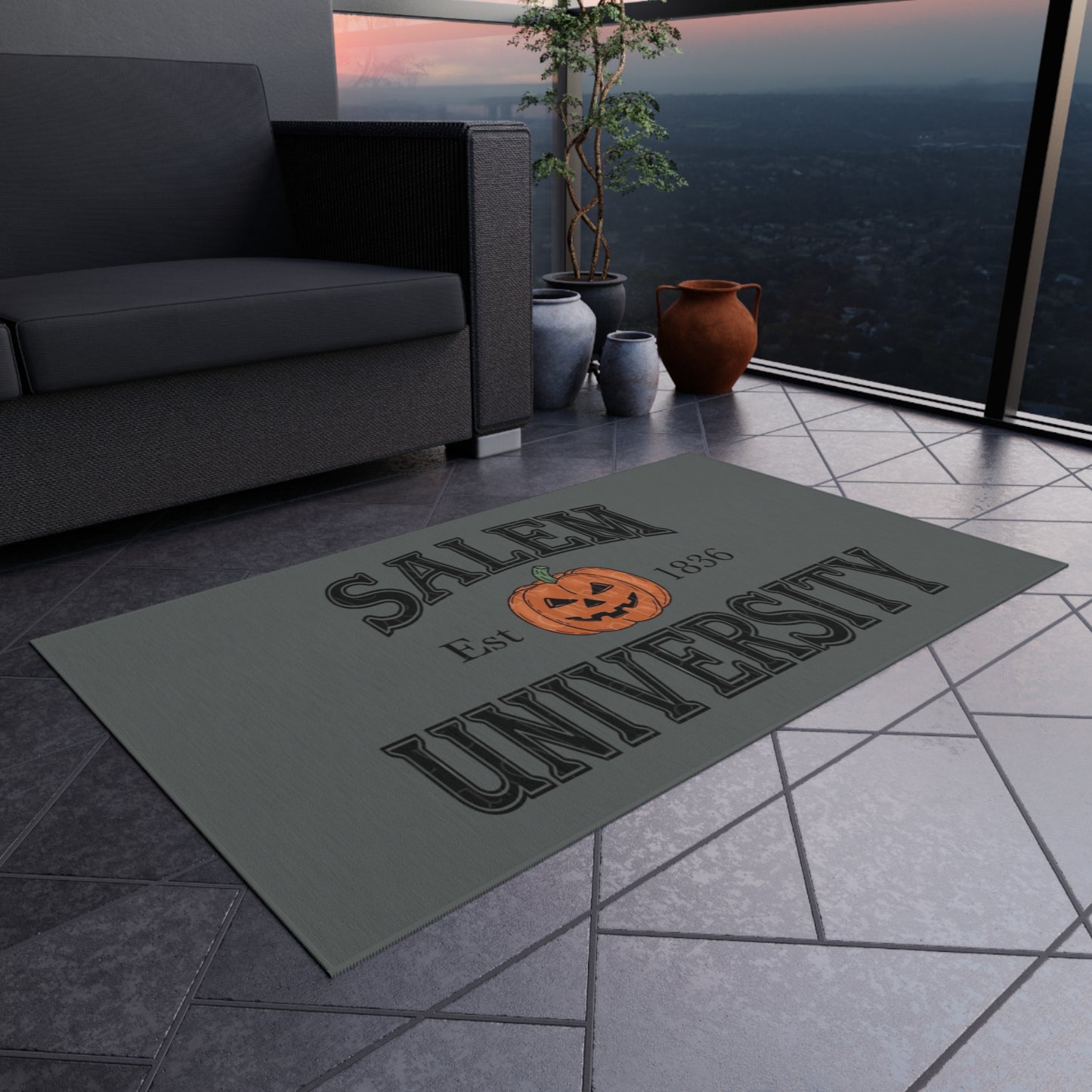 Halloween Outdoor Rug, Salem University Decor, Fall Entrance Mat, Pumpkin Welcome Mat, Outdoor Halloween Decoration