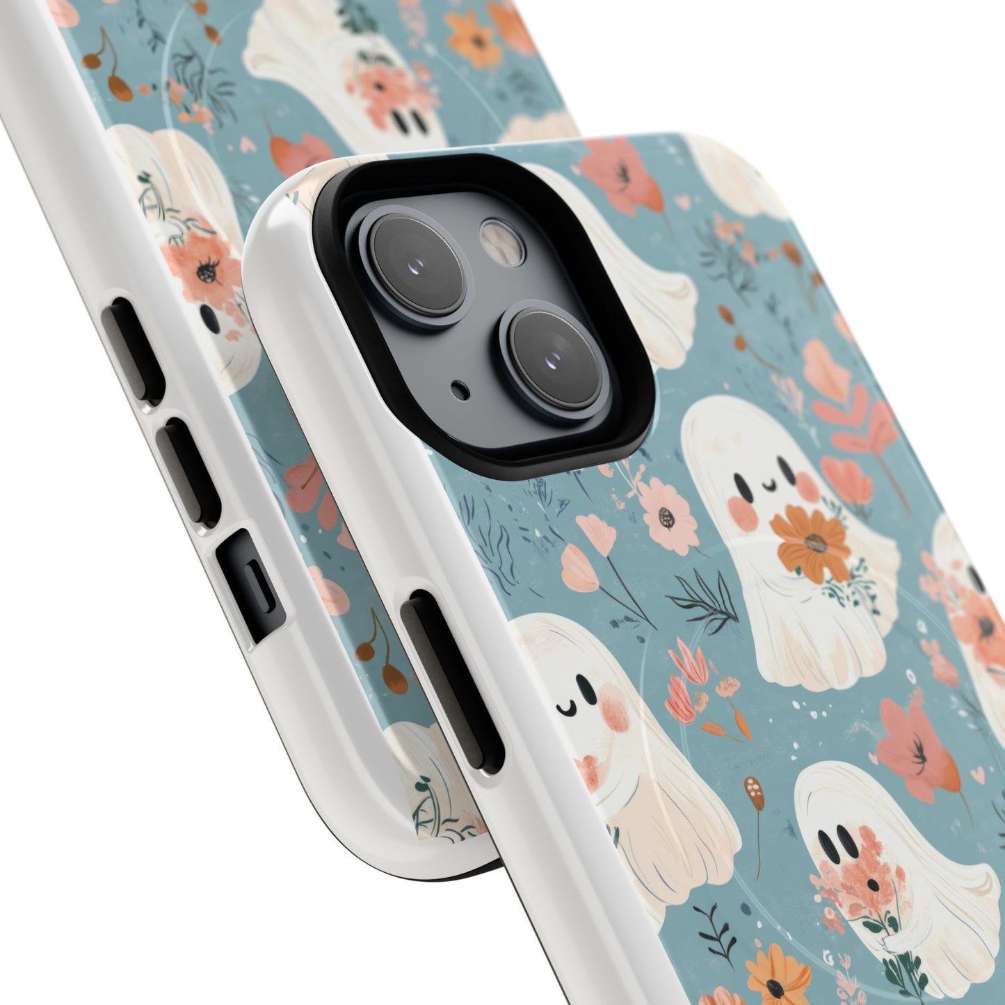 Cute Ghost Floral Magnetic Phone Case, Tough Phone Cover, Halloween Gift, Trendy Case for Kids, Unique Cell Phone Accessory