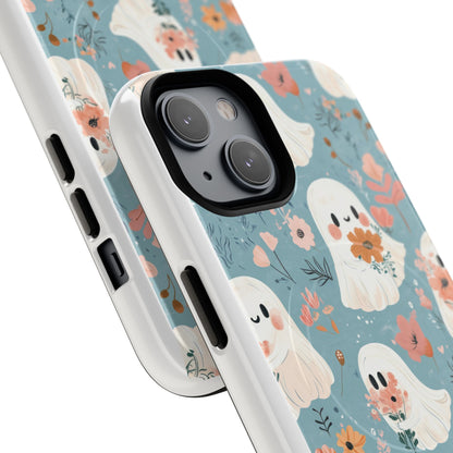 Cute Ghost Floral Magnetic Phone Case, Tough Phone Cover, Halloween Gift, Trendy Case for Kids, Unique Cell Phone Accessory