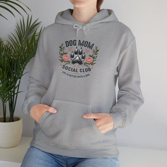 Dog Mom Social Club Hoodie, Casual Sweatshirt for Dog Lovers, Gift for Pet Owners, Cozy Hoodie for Dog Moms, Perfect Dog Lover Gift