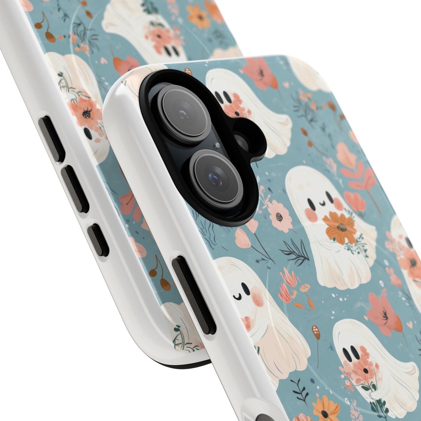 Cute Ghost Floral Magnetic Phone Case, Tough Phone Cover, Halloween Gift, Trendy Case for Kids, Unique Cell Phone Accessory