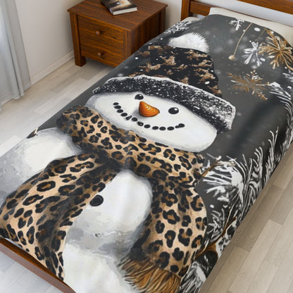 Snowman Velvet Blanket - Cozy Holiday Plush Throw for Winter Decor, Christmas Gift, Couch Snuggle, Home Accent, Seasonal Warmth