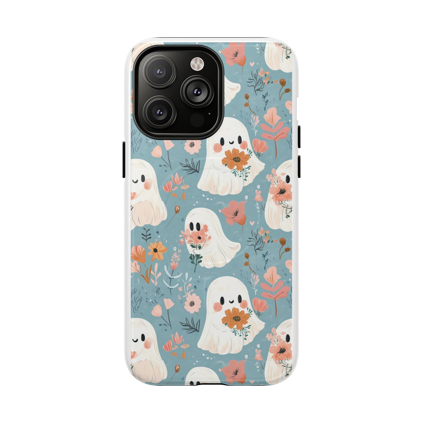 Cute Ghost Floral Magnetic Phone Case, Tough Phone Cover, Halloween Gift, Trendy Case for Kids, Unique Cell Phone Accessory