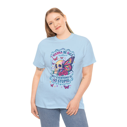 Colorful Skull & Butterfly Graphic Tee - Unique Gift for Halloween, Birthdays, Everyday Wear, Art Lovers, Funny Statement Shirt