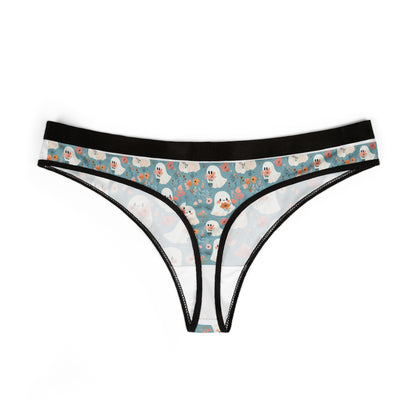 Quirky Floral & Ghost Women's Thongs, Cute Underwear Gift, Fun Lingerie, Everyday Comfort, Unique Panties