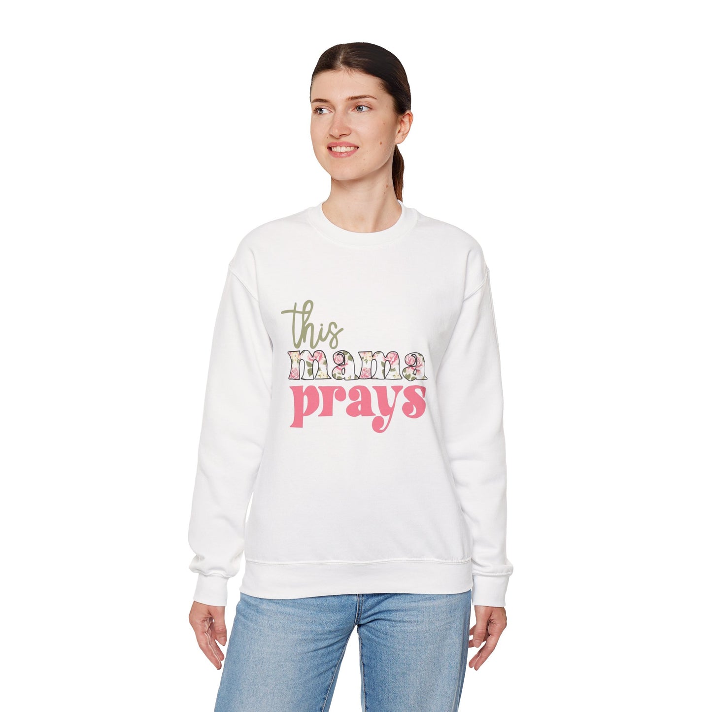 This Mama Prays Crewneck Sweatshirt, Cozy Mom Sweatshirt, Prayer Sweatshirt, Gift for Mom, Mother's Day Apparel, Unisex Sweatshirt