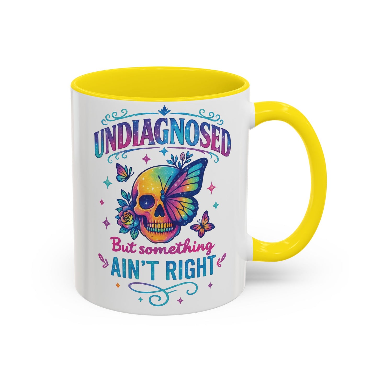 Undiagnosed Vibes Coffee Mug, Bohemian Coffee Cup, Unique Gift for Mental Health Awareness, Colorful Skull Design, Fun Drinking Mug