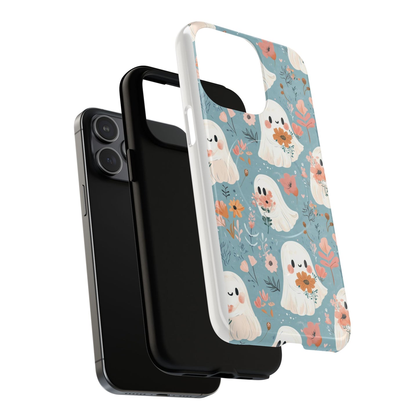 Cute Ghost Floral Magnetic Phone Case, Tough Phone Cover, Halloween Gift, Trendy Case for Kids, Unique Cell Phone Accessory