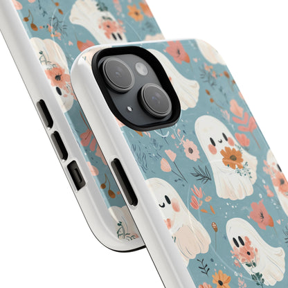 Cute Ghost Floral Magnetic Phone Case, Tough Phone Cover, Halloween Gift, Trendy Case for Kids, Unique Cell Phone Accessory