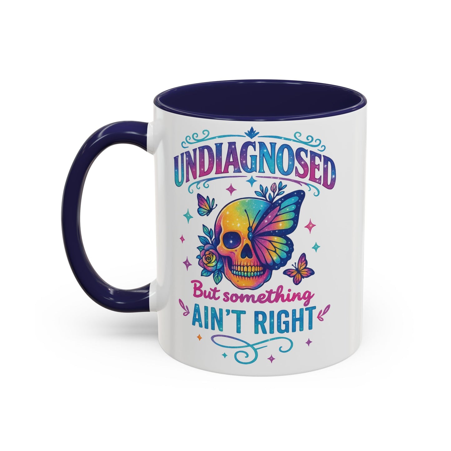 Undiagnosed Vibes Coffee Mug, Bohemian Coffee Cup, Unique Gift for Mental Health Awareness, Colorful Skull Design, Fun Drinking Mug