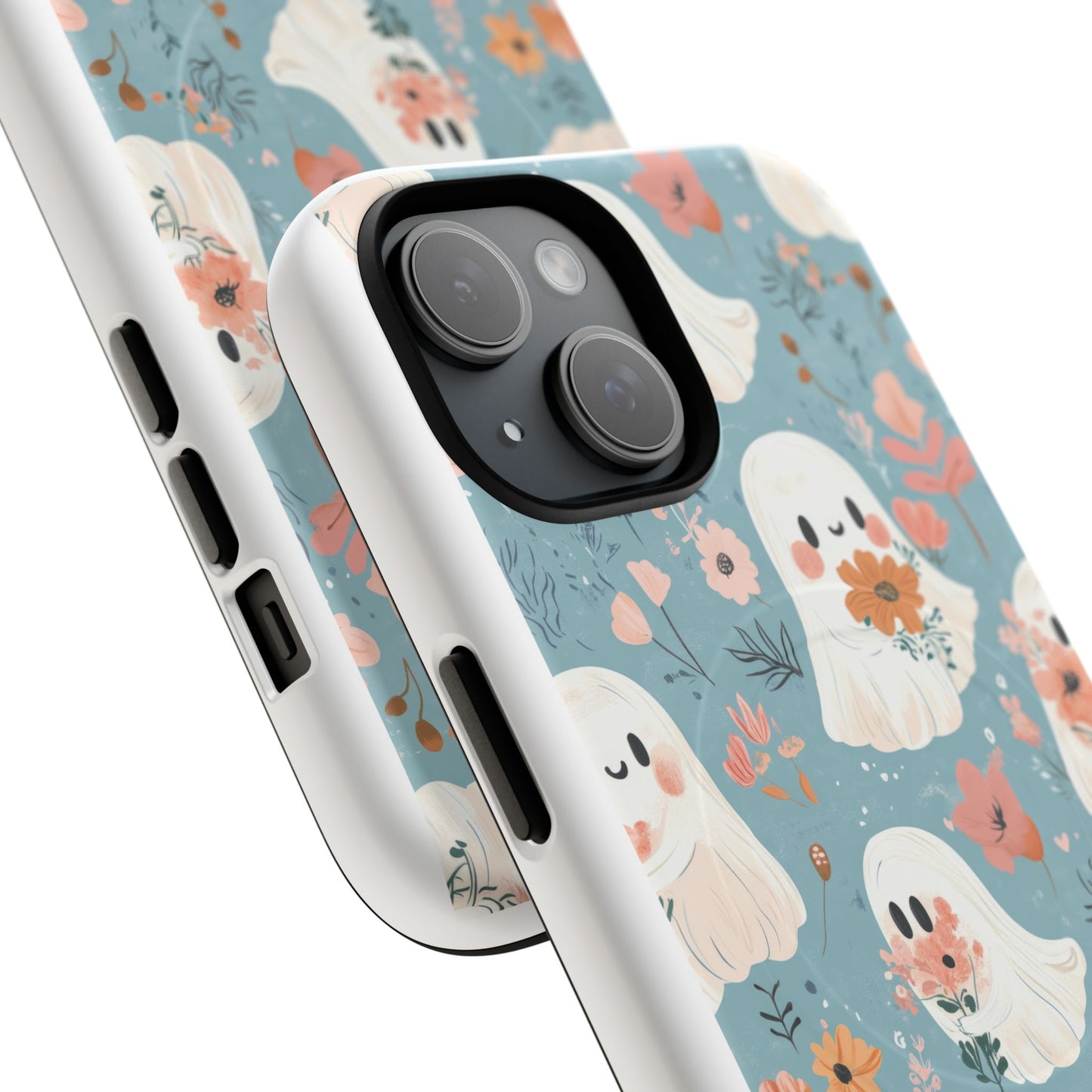 Cute Ghost Floral Magnetic Phone Case, Tough Phone Cover, Halloween Gift, Trendy Case for Kids, Unique Cell Phone Accessory