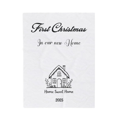 Personalized First Christmas In our new home Plush Blanket, Cozy Home Decor, New Home Gift, Holiday Gift, Warm Throw for Couples