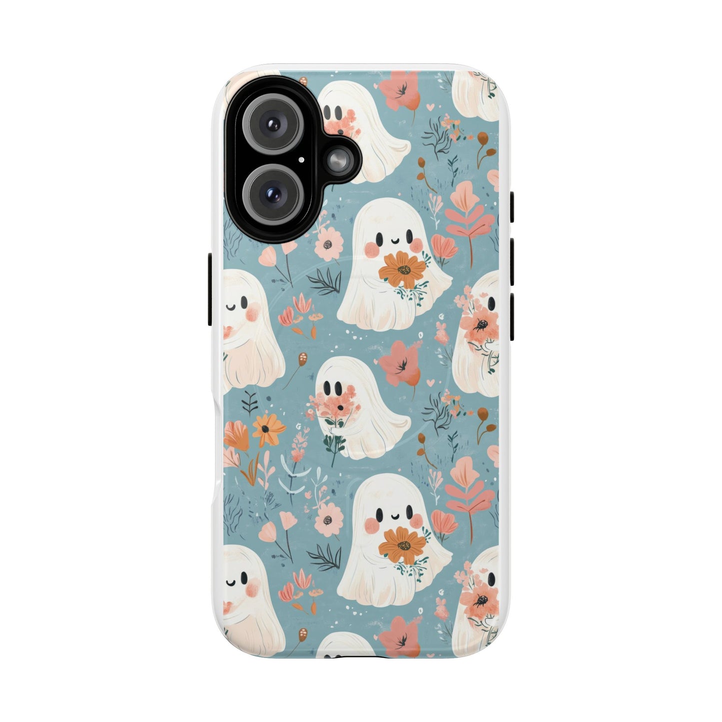 Cute Ghost Floral Magnetic Phone Case, Tough Phone Cover, Halloween Gift, Trendy Case for Kids, Unique Cell Phone Accessory