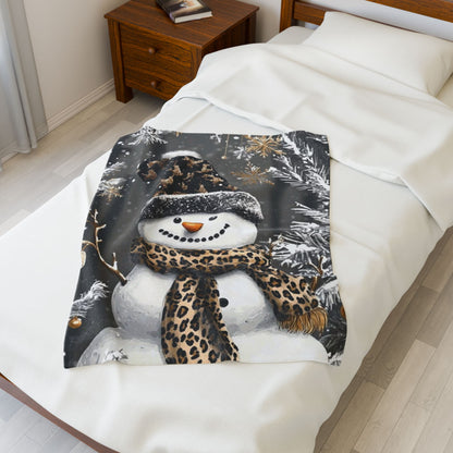 Snowman Velvet Blanket - Cozy Holiday Plush Throw for Winter Decor, Christmas Gift, Couch Snuggle, Home Accent, Seasonal Warmth