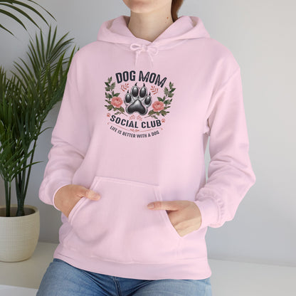 Dog Mom Social Club Hoodie, Casual Sweatshirt for Dog Lovers, Gift for Pet Owners, Cozy Hoodie for Dog Moms, Perfect Dog Lover Gift