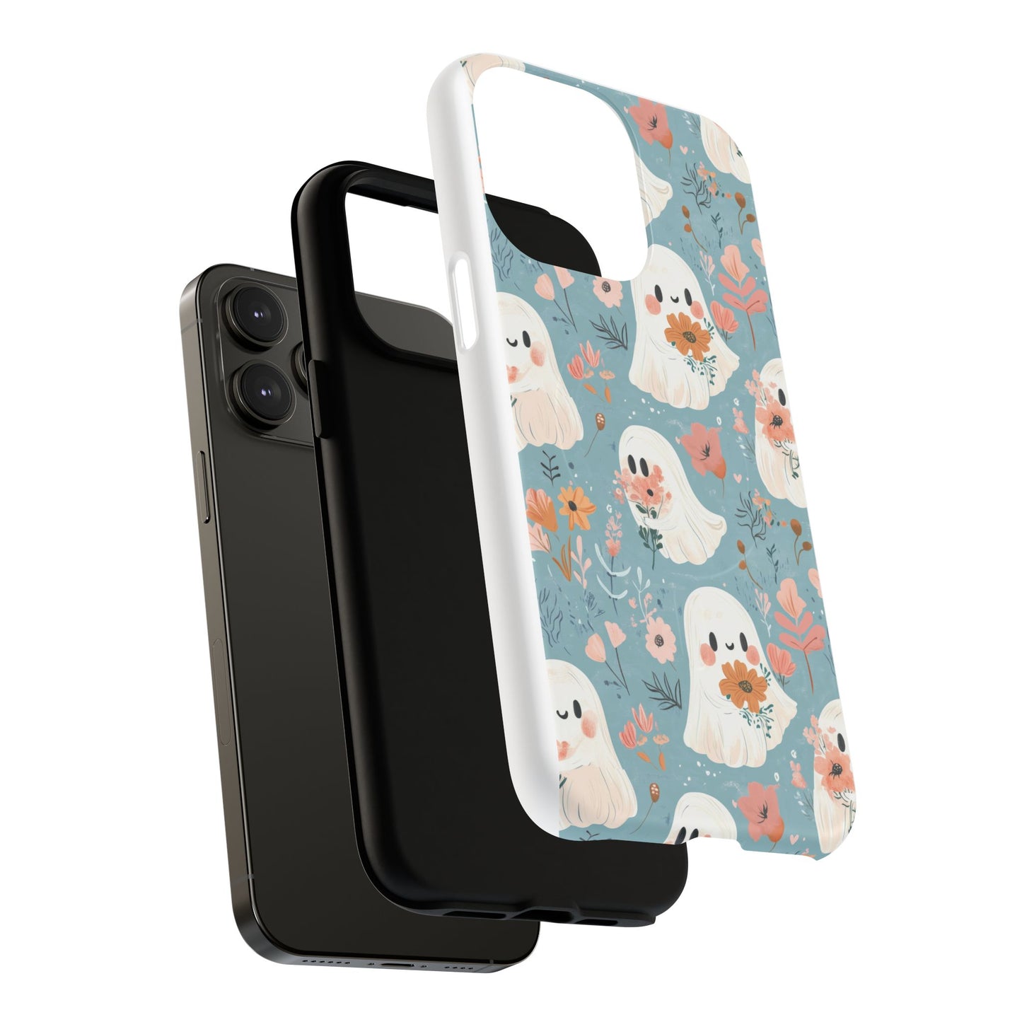 Cute Ghost Floral Magnetic Phone Case, Tough Phone Cover, Halloween Gift, Trendy Case for Kids, Unique Cell Phone Accessory