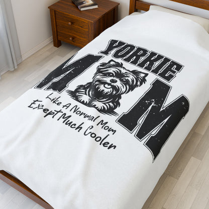 Yorkie Mom Velveteen Plush Blanket, Cozy Pet Blanket, Dog Lover Gift, Warm Home Decor, Mother's Day Gift, Custom Yorkie Gifts