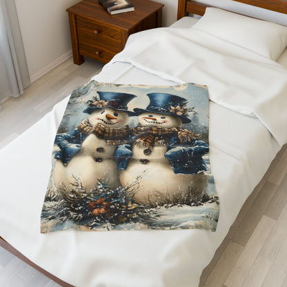 Snowman Themed Velveteen Plush Blanket, Cozy Winter Decor, Holiday Gift, Soft Throw, Perfect for Family, Christmas Decoration