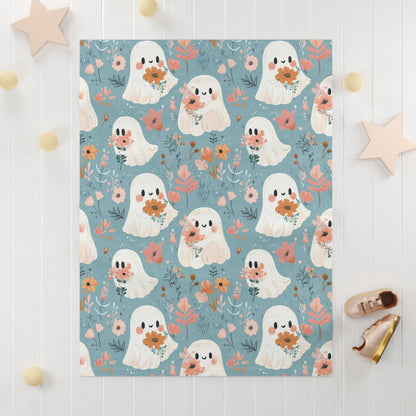 Cute Ghosts Fleece Baby Blanket | Cozy Nursery Decor, Halloween Gift, Soft Baby Shower Essential, Customizable Design, Eco-Friendly Material