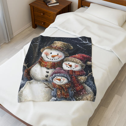 Cozy Snowman Plush Blanket, Holiday Gift, Winter Decor, Soft Throw, Family Keepsake