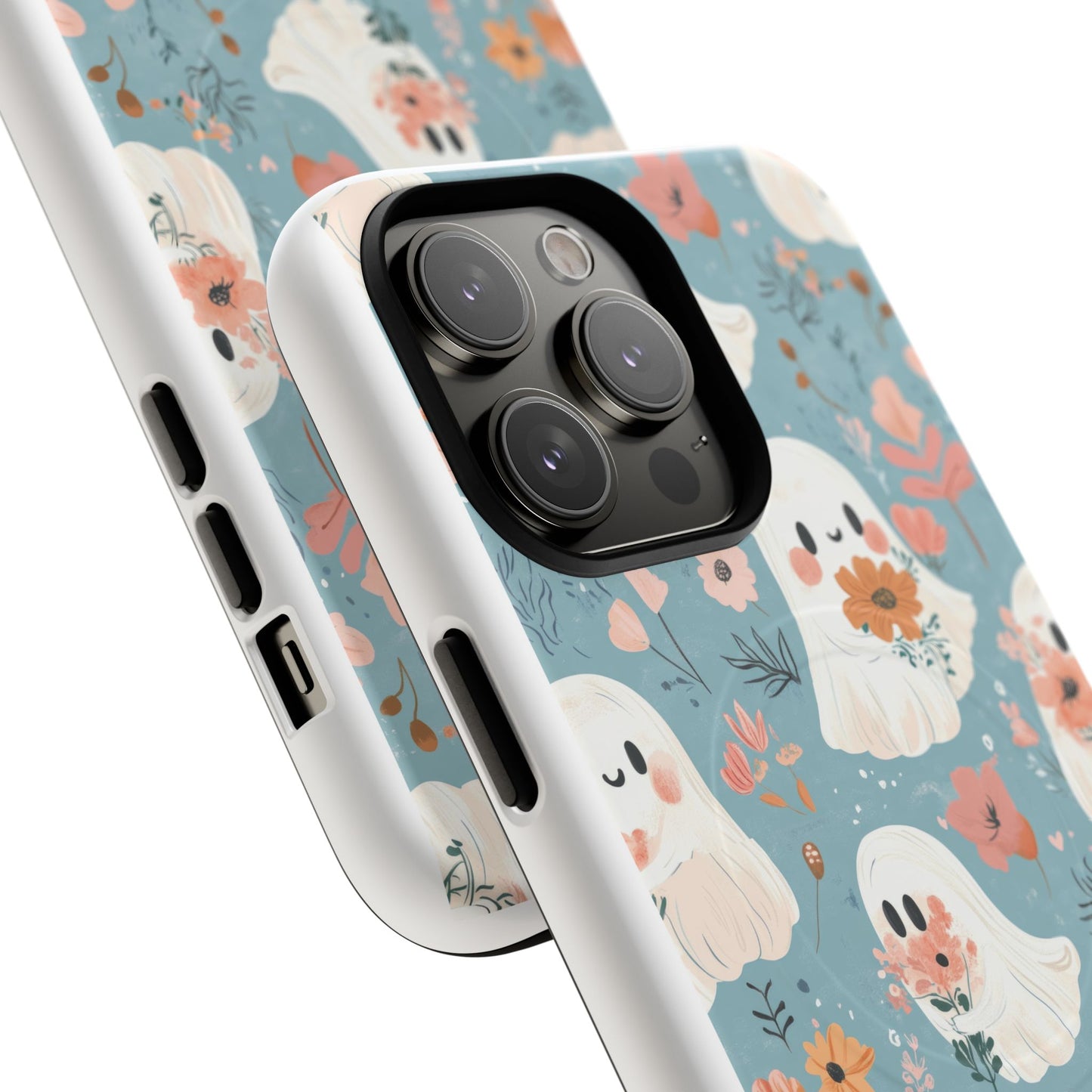 Cute Ghost Floral Magnetic Phone Case, Tough Phone Cover, Halloween Gift, Trendy Case for Kids, Unique Cell Phone Accessory