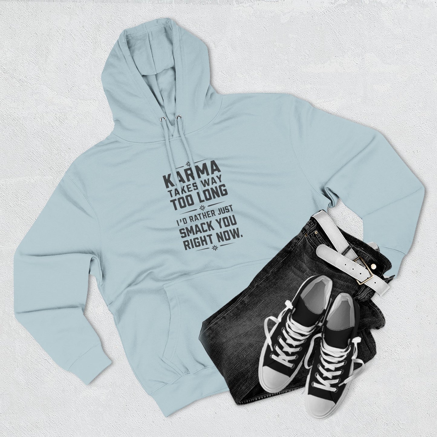 Karma Humor Fleece Hoodie, Funny Sweatshirt for Gift, Cozy Casual Wear, Perfect for Friends, Ideal for Birthdays, Holidays