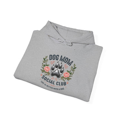 Dog Mom Social Club Hoodie, Casual Sweatshirt for Dog Lovers, Gift for Pet Owners, Cozy Hoodie for Dog Moms, Perfect Dog Lover Gift