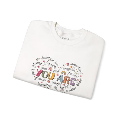 Heartfelt Affirmations Crewneck Sweatshirt, Inspirational Gift, Unisex Pullover, Cozy Layer, Thoughtful Gift for Holidays