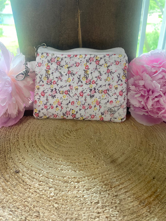 Tiny pink & yellow flower keychain wallet (Limited edition fabric)