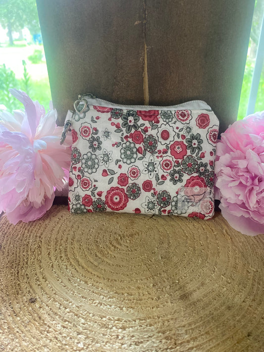 Red & Grey flower Keychain wallet (Limited Edition fabric)