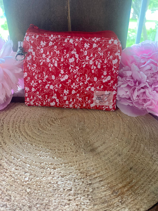 Red Floral Keychain Wallet (Limited Edition fabric)